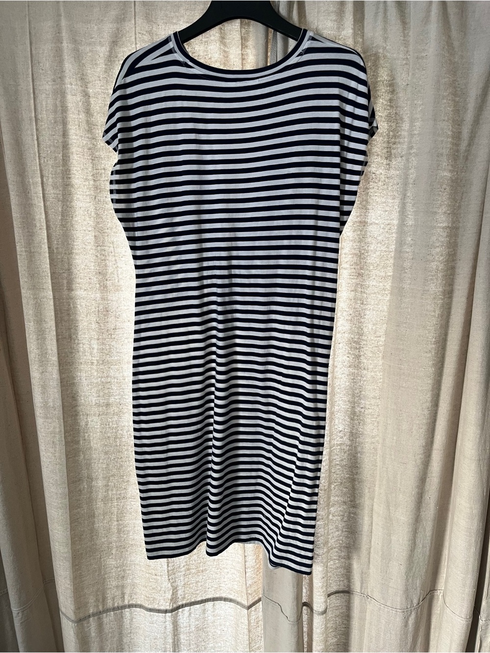 Striped Knot-Front Women’s Dress in Navy and White - Picture 3 of 3